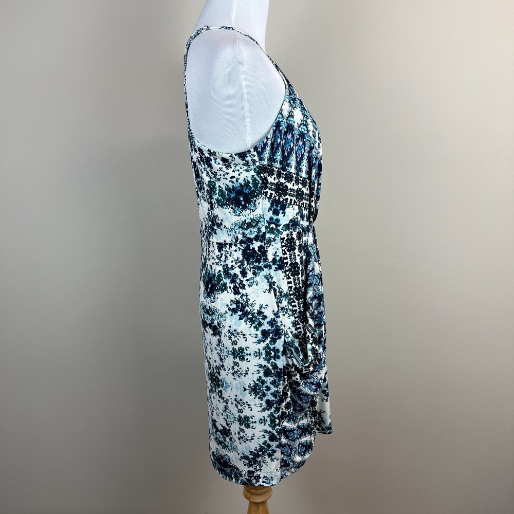 BCBGGeneration Dress Womens Medium Blue Floral Mini Draped Pocket Sleeveless NEW - Picture 7 of 15